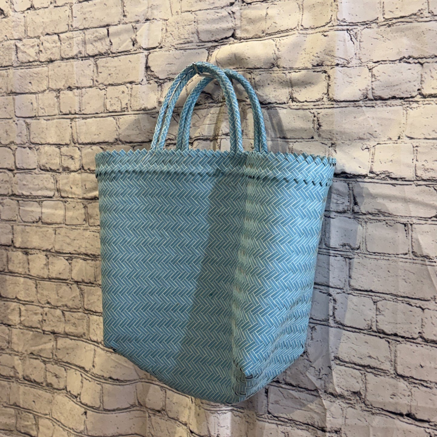 Blue 40cm Handwoven Tote Bag Recycled Plastic Eco-Friendly Market Beach1