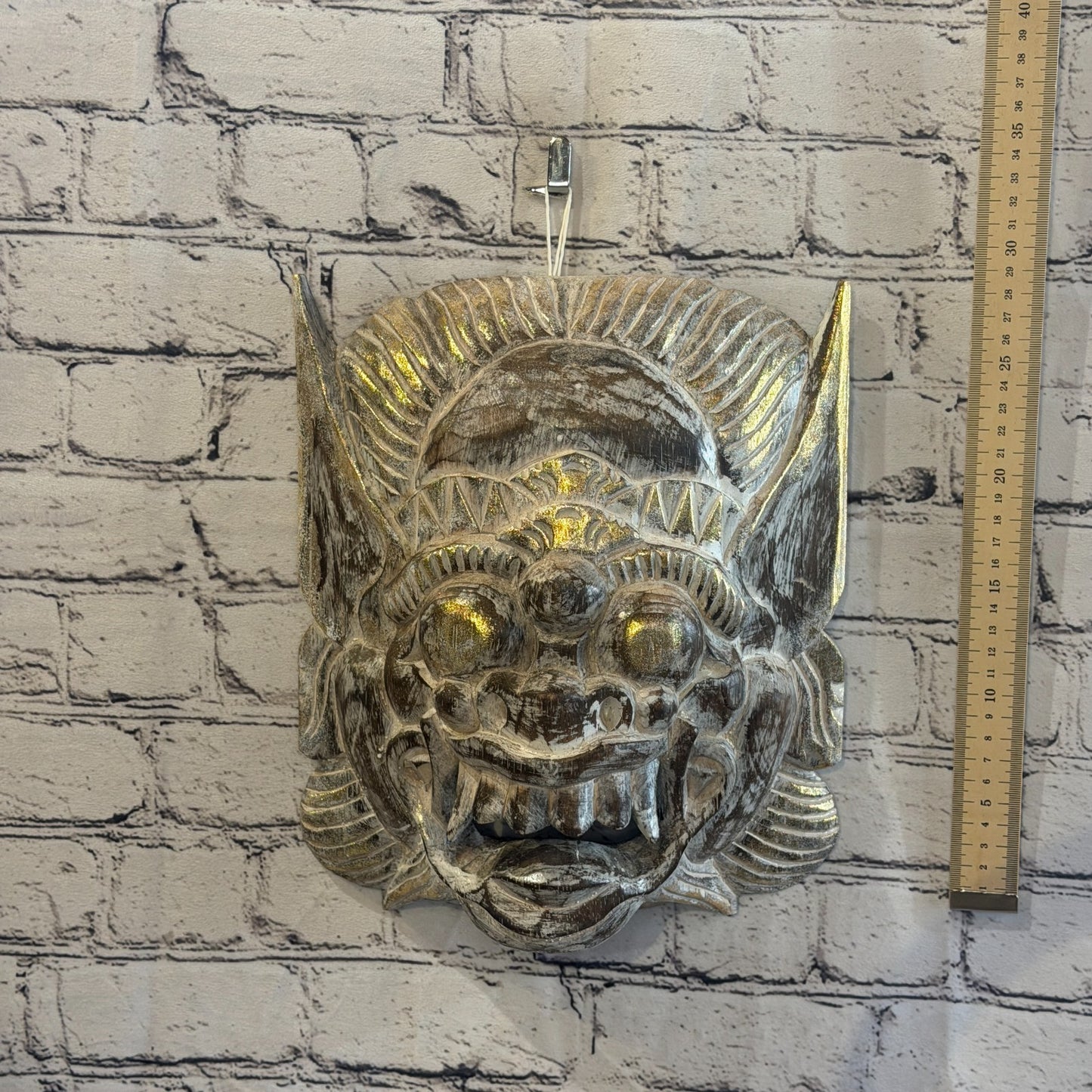 Brown With Gold Barong Wall Mask 30cm x 25cm Handmade And Fairtrade Hindu4