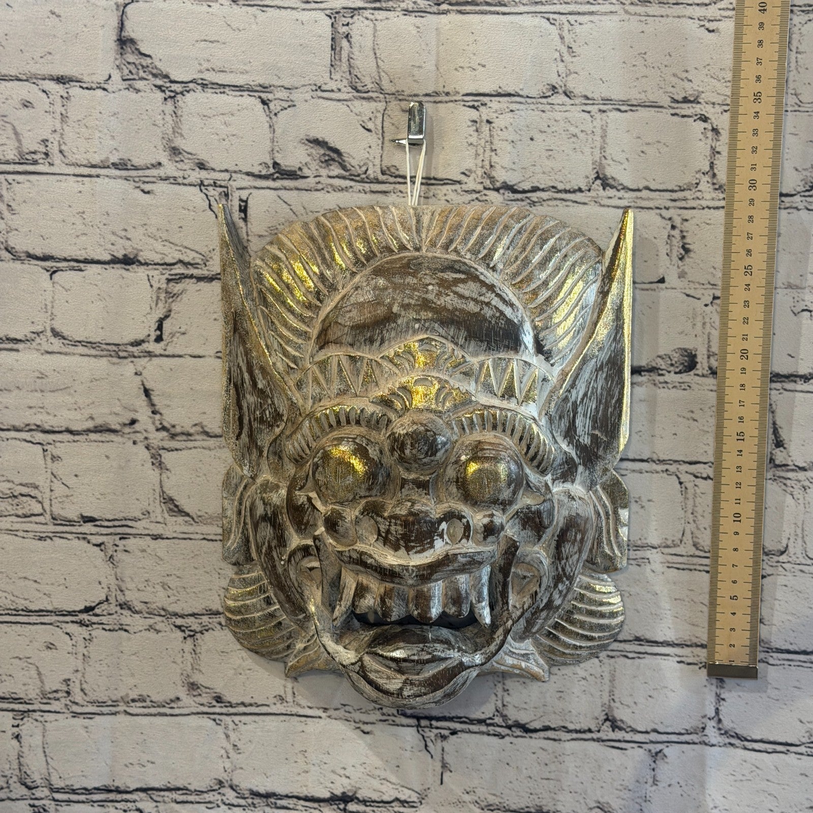 Brown With Gold Barong Wall Mask 30cm x 25cm Handmade And Fairtrade Hindu4