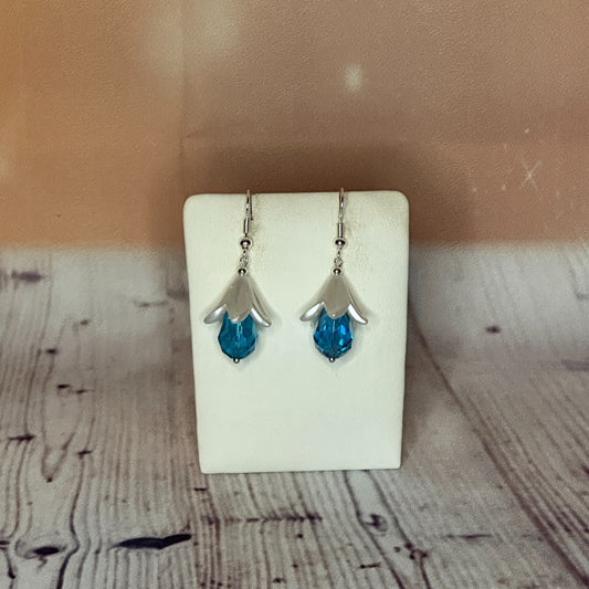 Light Blue Drop Crystal Lily Flower Dangle Drop Earrings Handmade UK Jewellery0