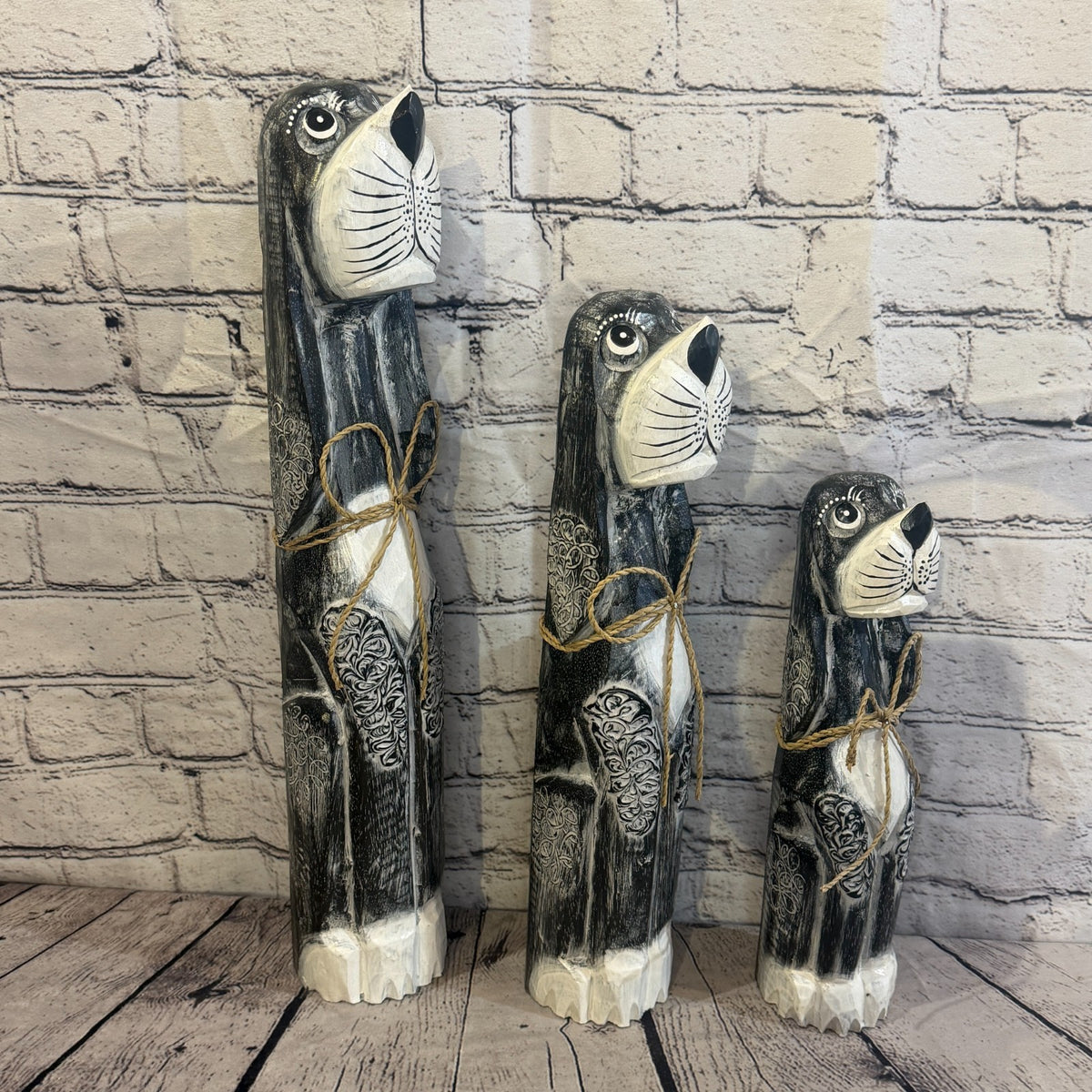 30cm Grey Wooden Shabby Dog Statue Ornament Fair Trade Handcarved8