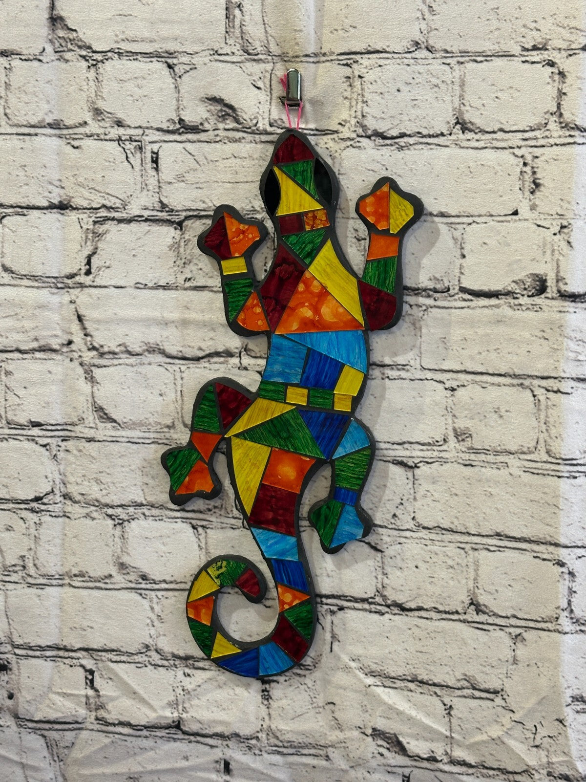 Rainbow Gecko Lizard Mosaic Tile Wall Hanging Mirror 40cm x 15cm Handmade New2