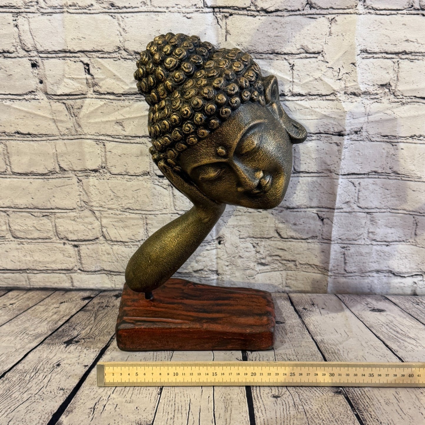 Bronze 45cm x 25cm Thai Buddha Head In Hand On Base Statue Resin Hindu6