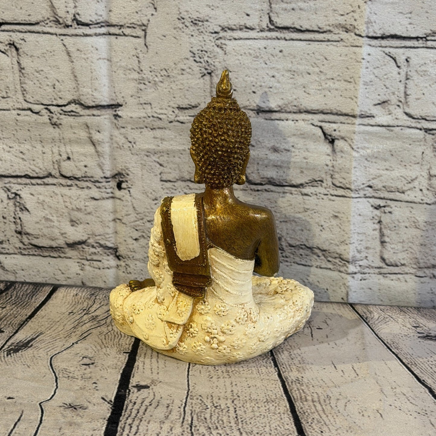 Cream & Bronze 20cm x 15cm Small Thai Spike Buddha Sitting Statue Resin Hindu4