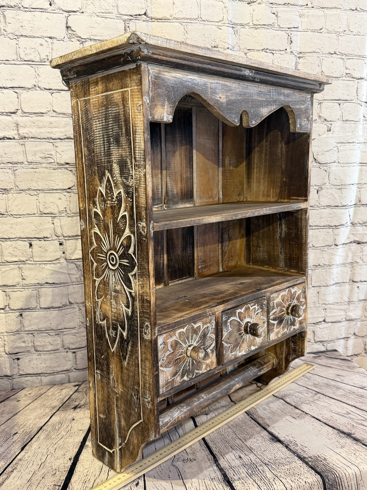 75cm x 55cm x 25cm Brown 3 Draws Wooden Cabinet Living Hallway Storage Furniture2