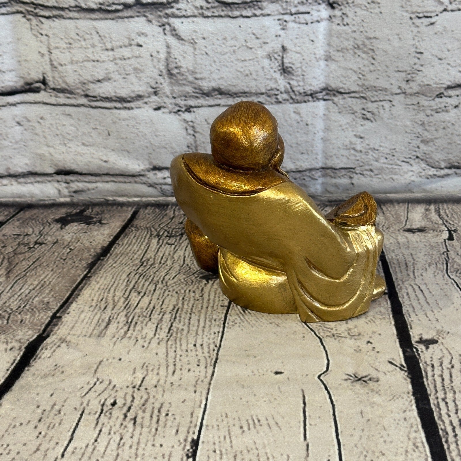 Gold & Bronze 12cm x 12cm Large Chinese Buddha Sitting On Lotus Statue Resin4
