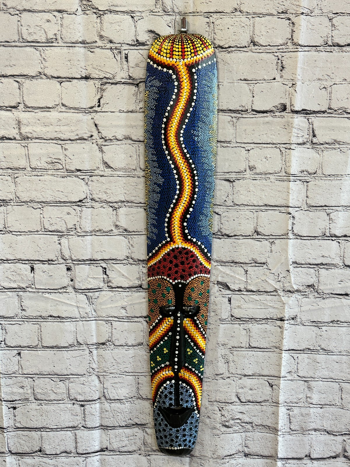80cm Mask Carved Wooden Dot Painted Ethnic Tribal Tiki Wall Art Handmade No 72