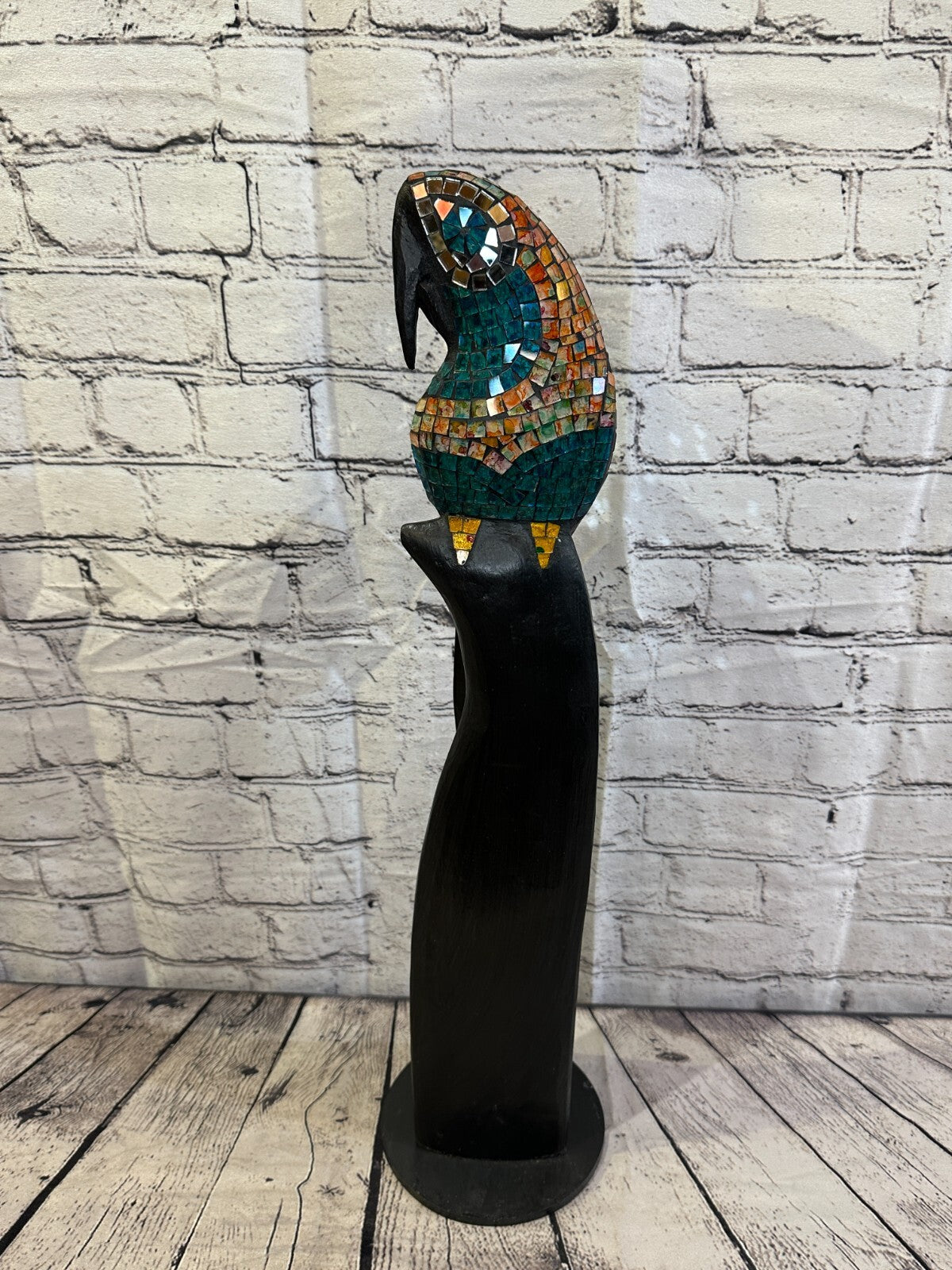 60cm Mosaic Parrot Bird Ornament Statue Fair Trade Handmade Carved Wood Design 47