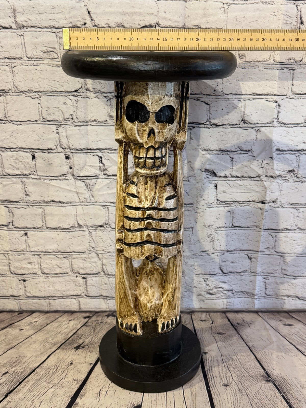 55cm x 25cm Sitting Skull Round Wooden Coffee Table Bar Restaurant Garden Pub6