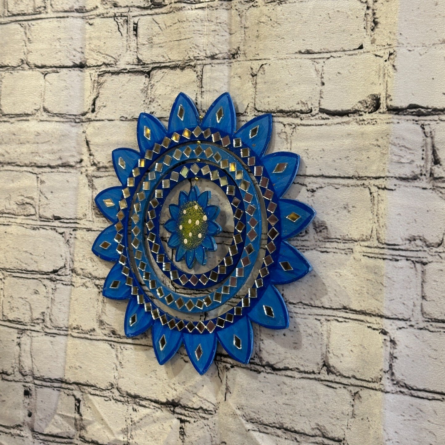 25cm Blue Sunflower Hanging With Mirrors Window Suncatcher Indoor Mobile2