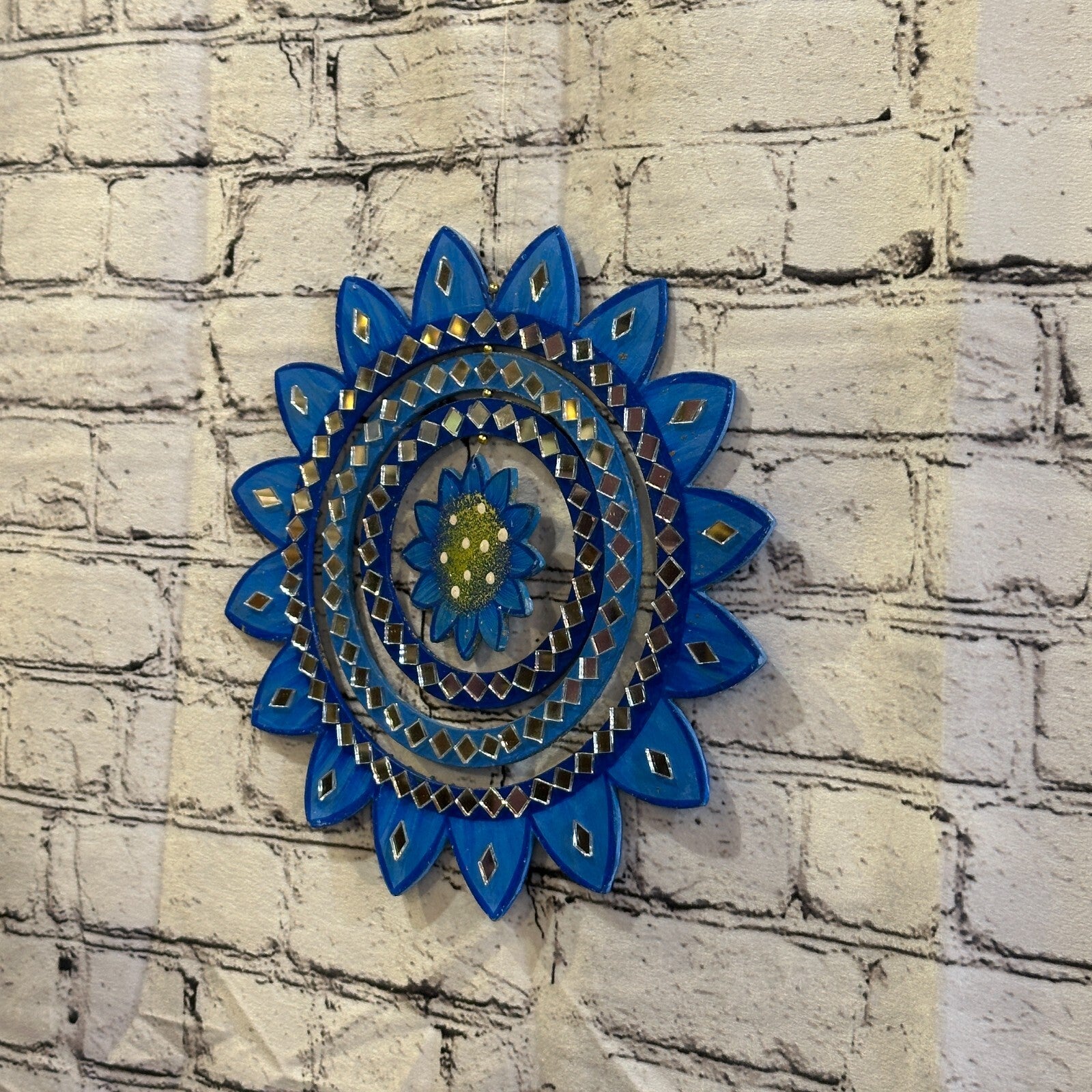 25cm Blue Sunflower Hanging With Mirrors Window Suncatcher Indoor Mobile2