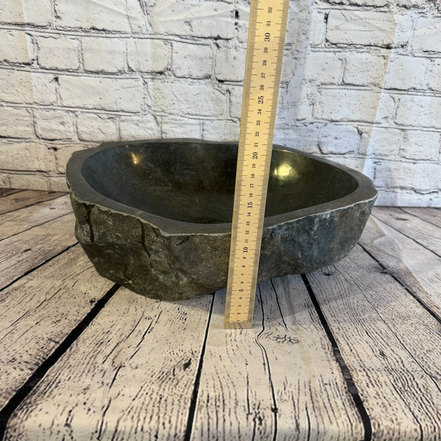 40cm x 34cm Wash Basin Bathroom Counter Top Washing River Stone Bowl Sink No 45