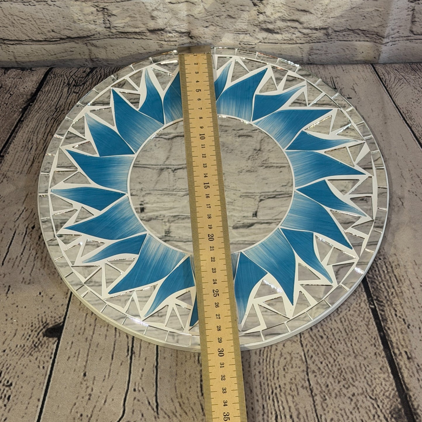 Turquoise Blue Sun Flame Mosaic Tile Wall Mirror 30cm x 30cm 12 Inches Handmade4
