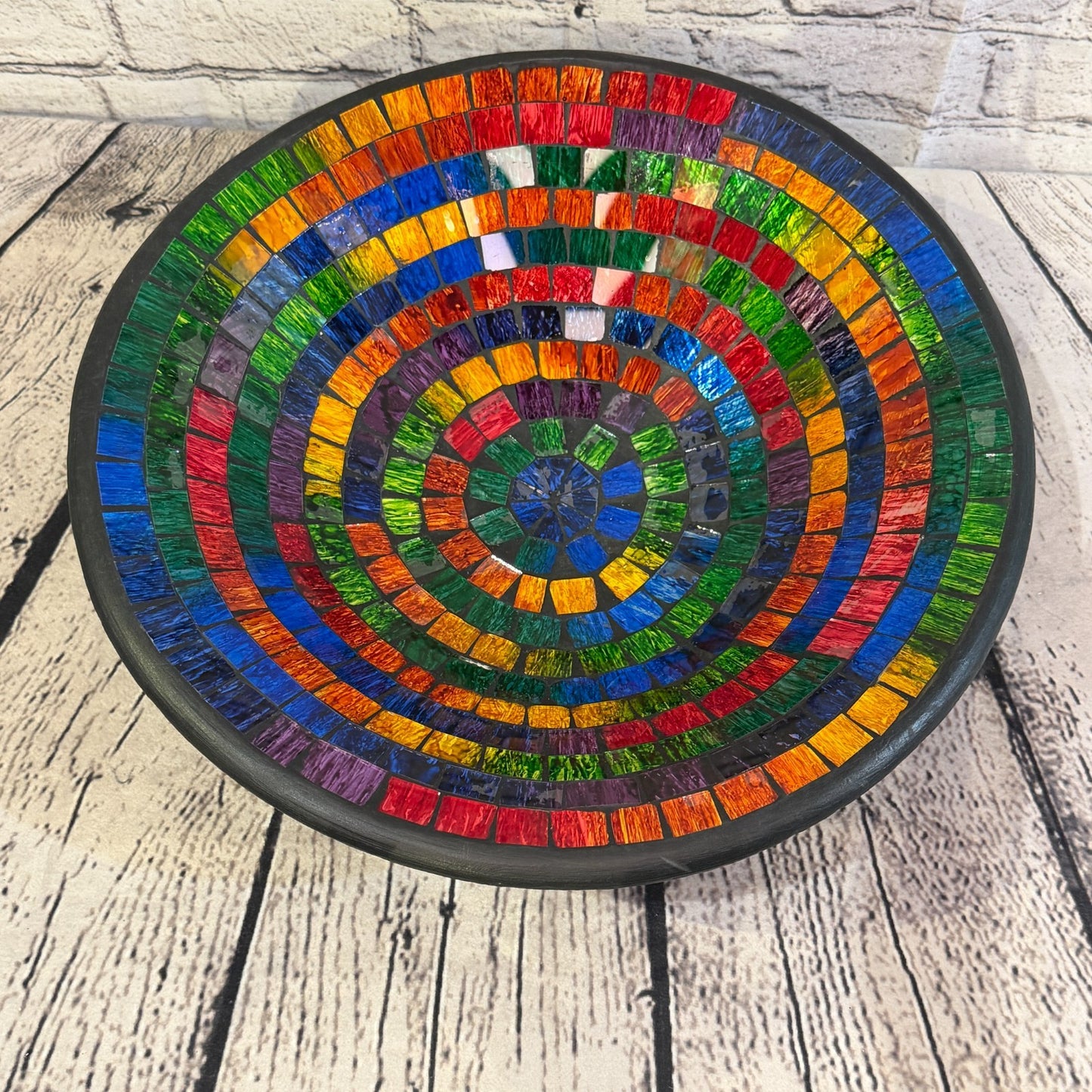 35cm Rainbow Swirl Round Mosaic Handmade Ceramic Glass Tile Bowl Fruit0