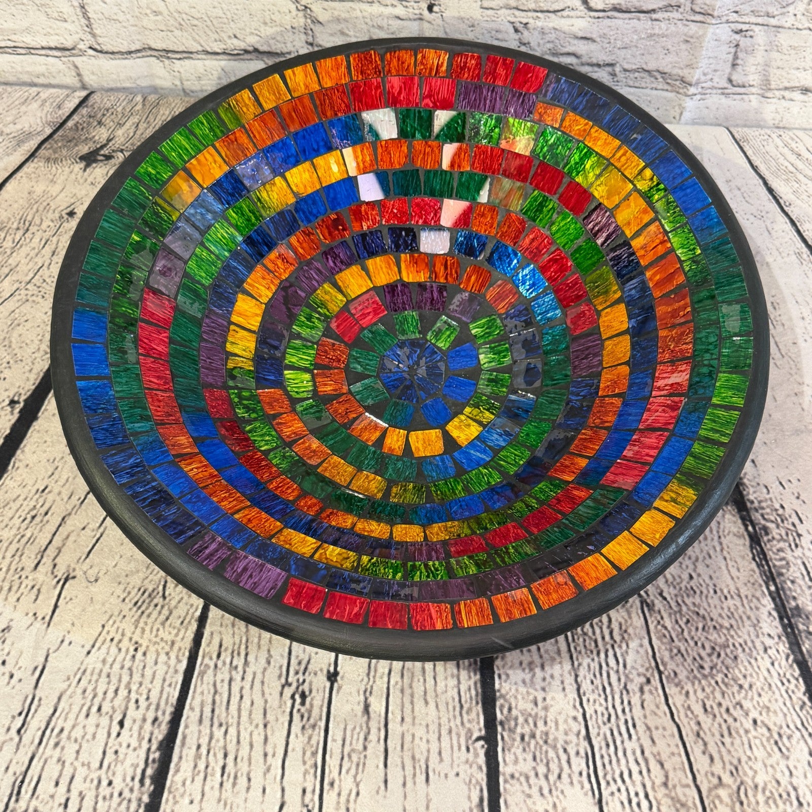 35cm Rainbow Swirl Round Mosaic Handmade Ceramic Glass Tile Bowl Fruit0