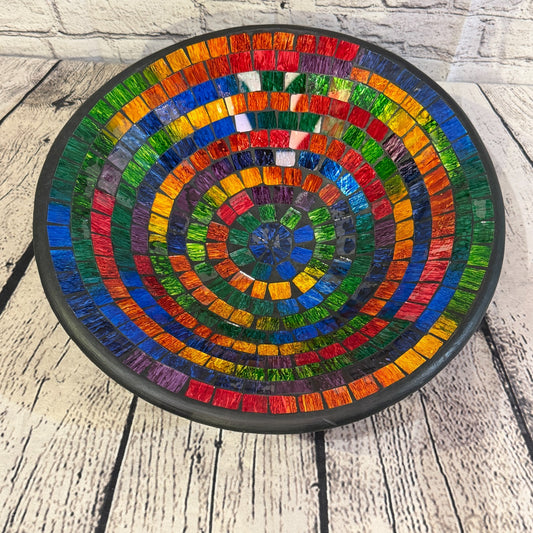 35cm Rainbow Swirl Round Mosaic Handmade Ceramic Glass Tile Bowl Fruit0