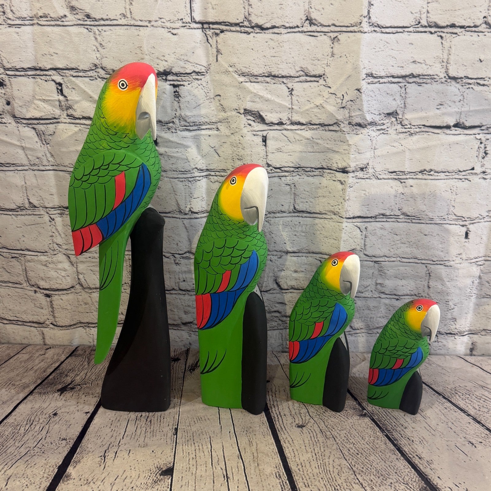 20cm Bright Green Parrot Bird Ornament Statue Fair Trade Hand Made Carved Wood8