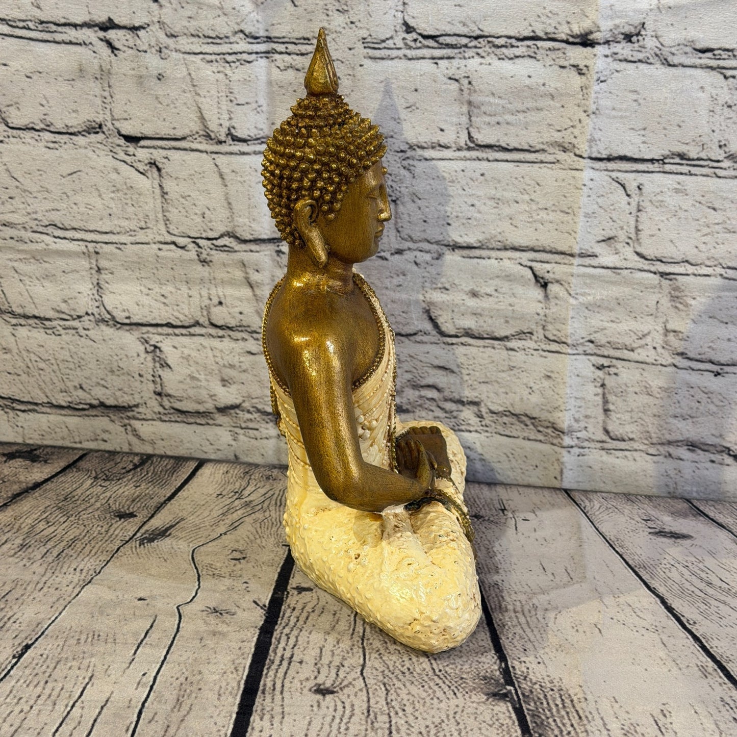 White & Bronze 30cm x 20cm Large Thai Spike Buddha Sitting Statue Resin Hindu3