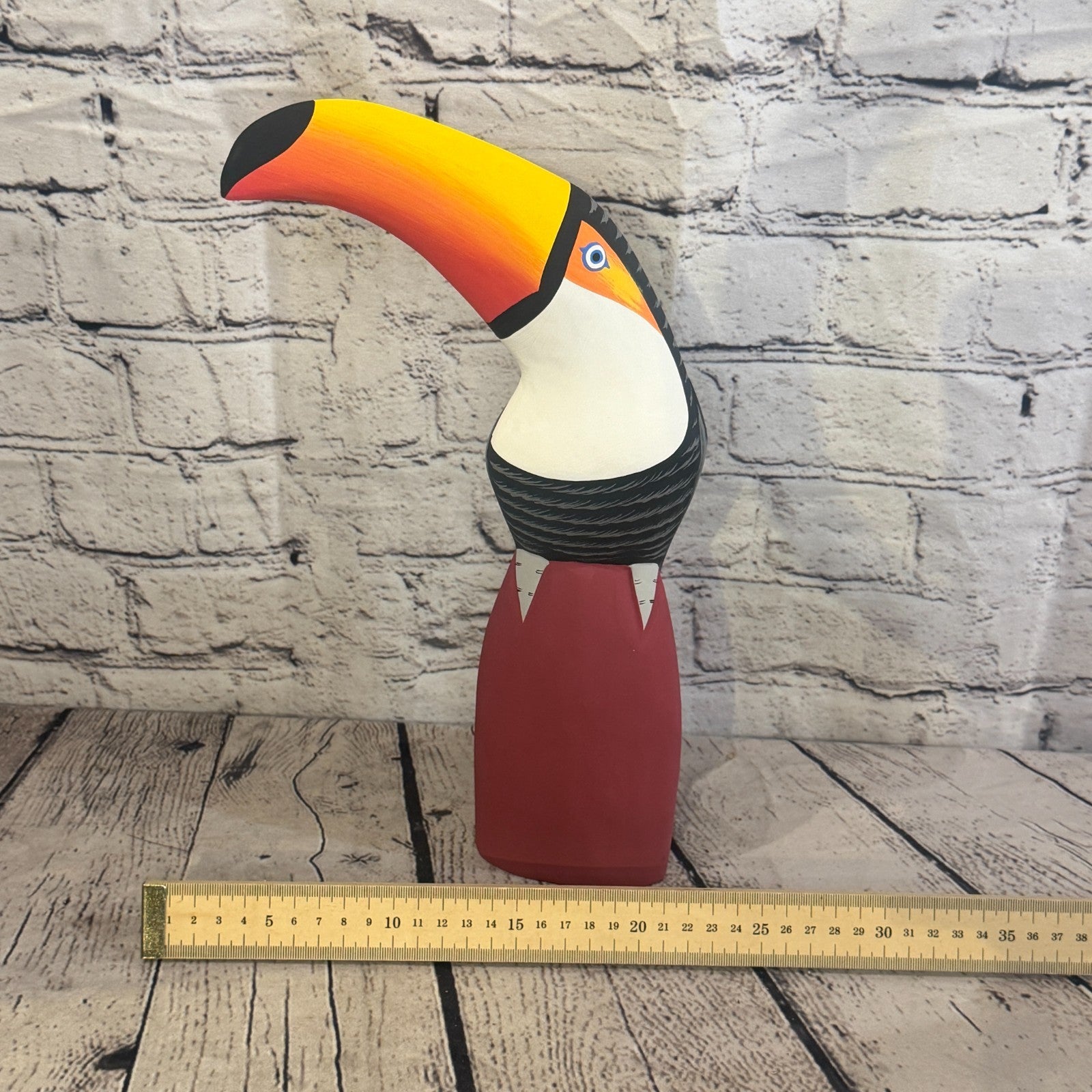 30cm Black White Toucan Bird Ornament Statue Fair Trade Hand Made Carved Wood7