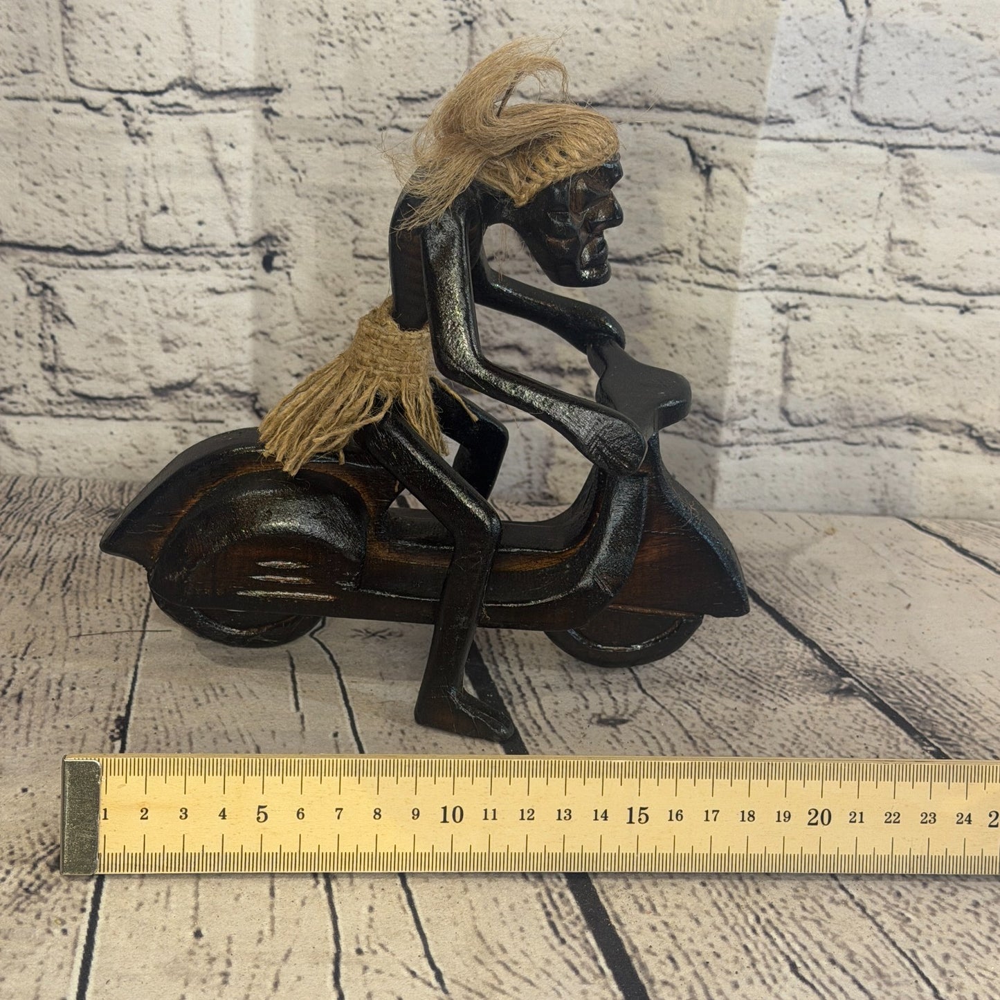 20cm Moped Rider African Tribal Warrior Man Figure Statue Wood Hand Carved7