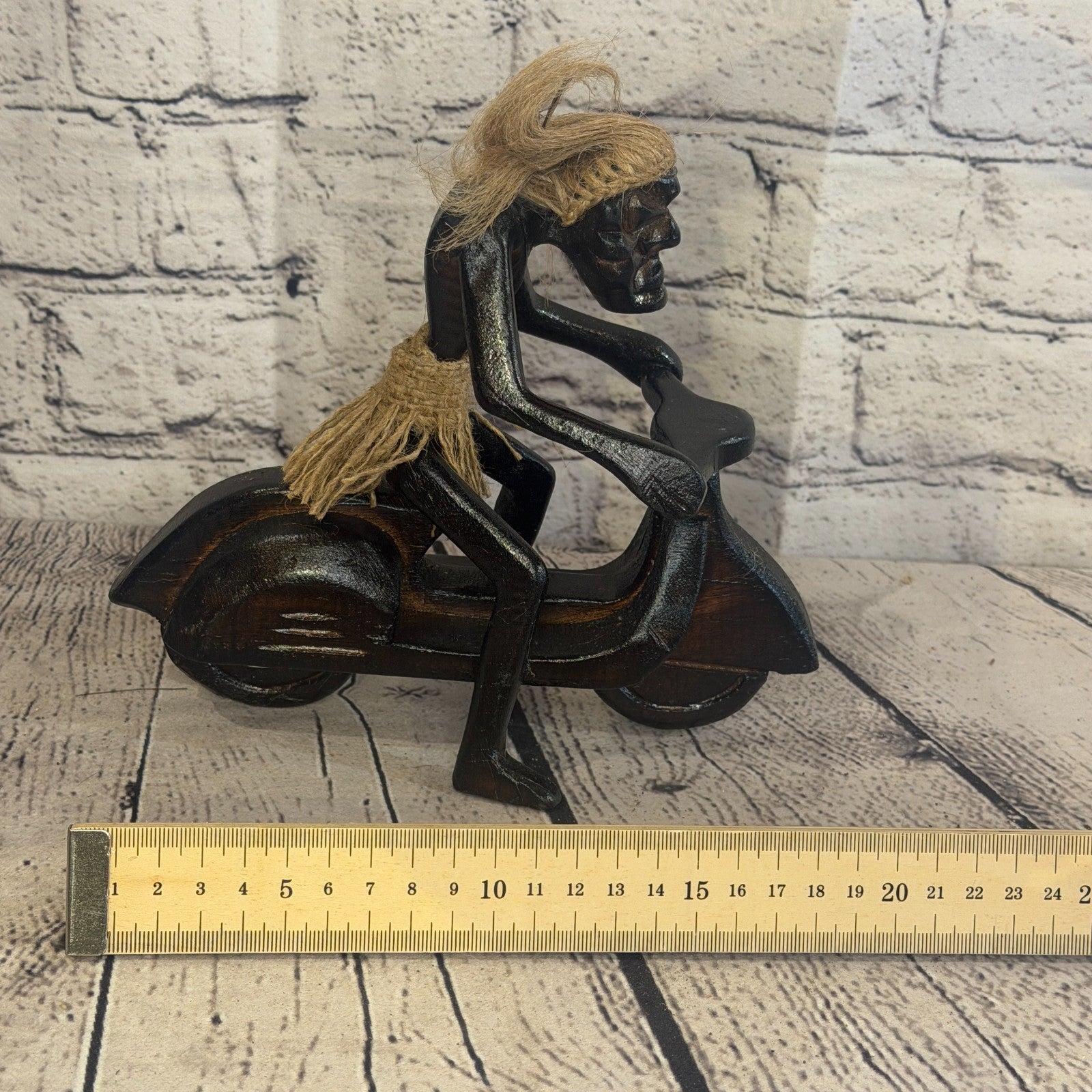 20cm Moped Rider African Tribal Warrior Man Figure Statue Wood Hand Carved7