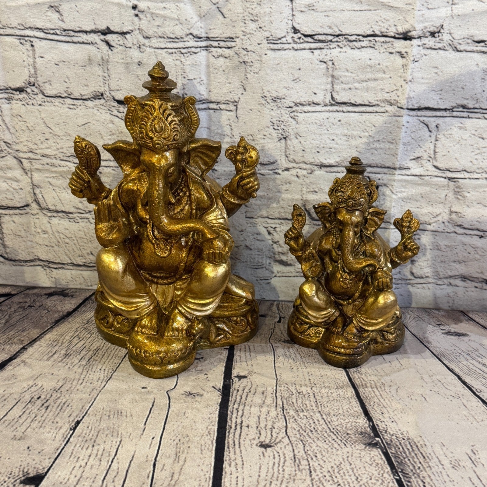 Bronze & Bronze 18cm Large Ganesh Ganesa Sitting On Lotus Statue Resin Hindu8