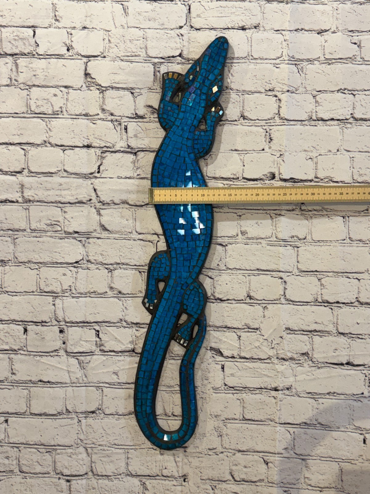 80cm Gecko Light Blue Mosaic Wall Hanging Wooden Ornaments Wood Carving3