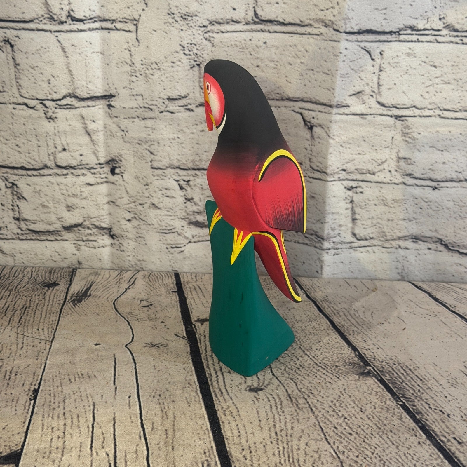 20cm Dark Red Parrot Bird Ornament Statue Fair Trade Hand Made Carved Wood3