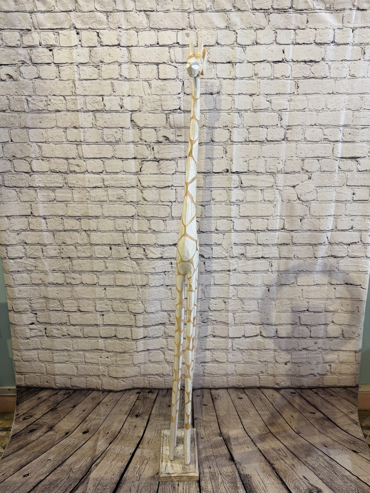 150cm White Dot Wooden Giraffe Standing Single Carve Solid Wood Giraffe Handmade1