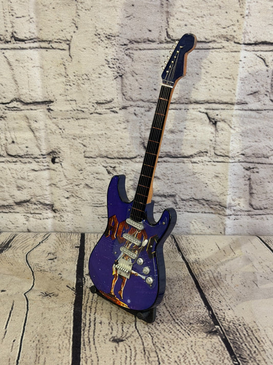 Miniature 25cm Guitar AC DC Purple Band Guitar on Stand Band Gift Display0