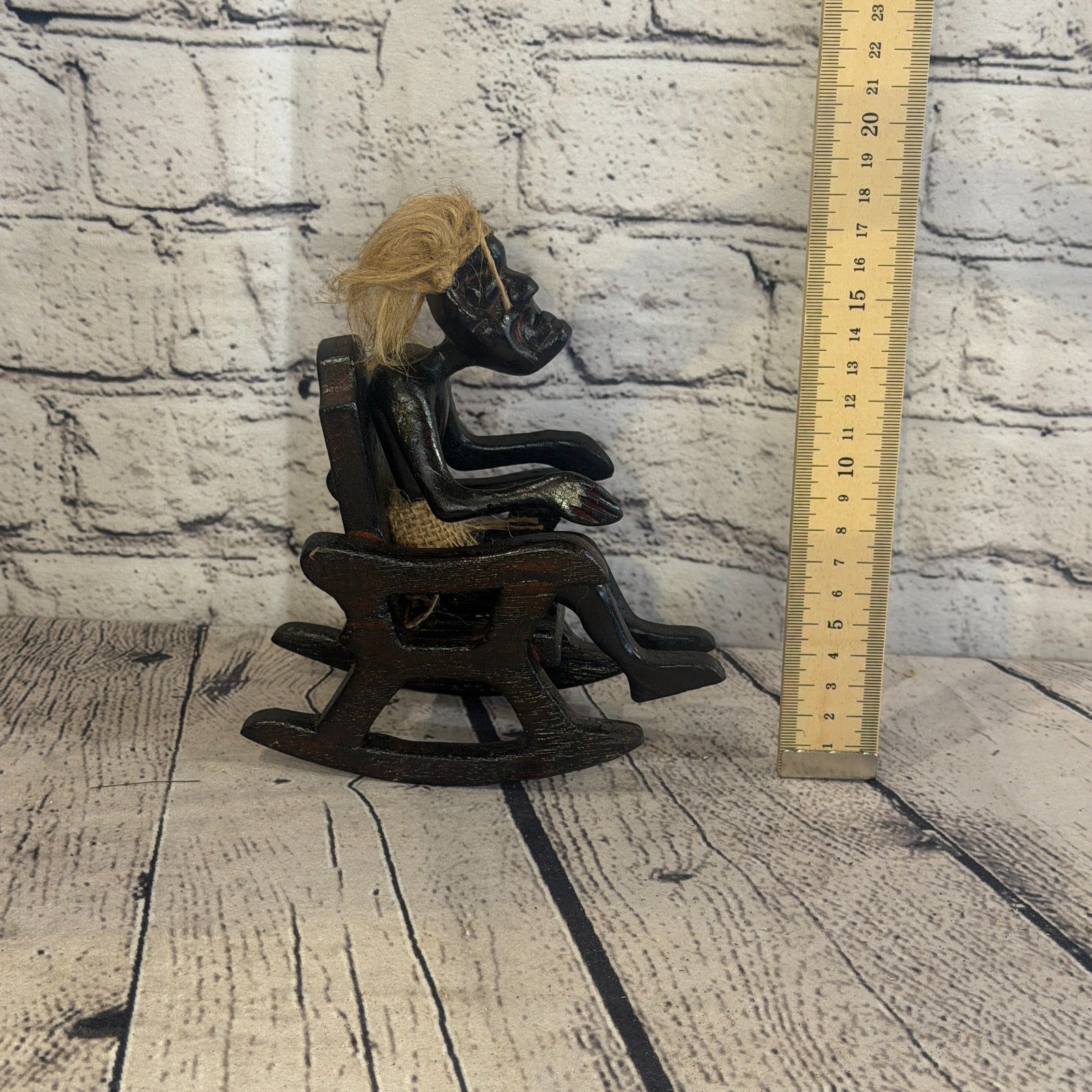 15cm Rocking Chair African Tribal Warrior Man Figure Statue Wood Hand Carved5