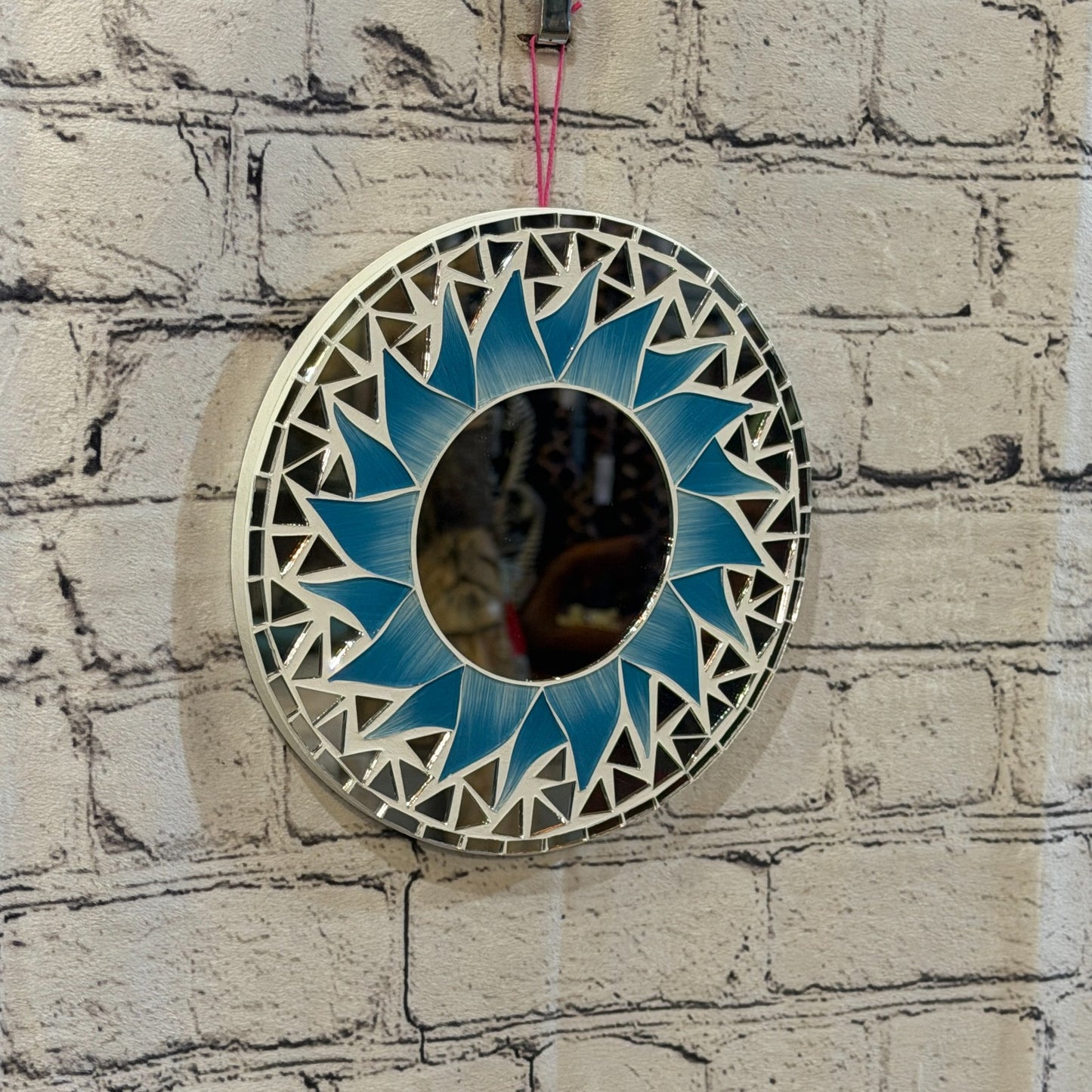 Turquoise Blue Sun Flame Mosaic Tile Wall Mirror 20cm x 20cm 8 Inches Handmade0