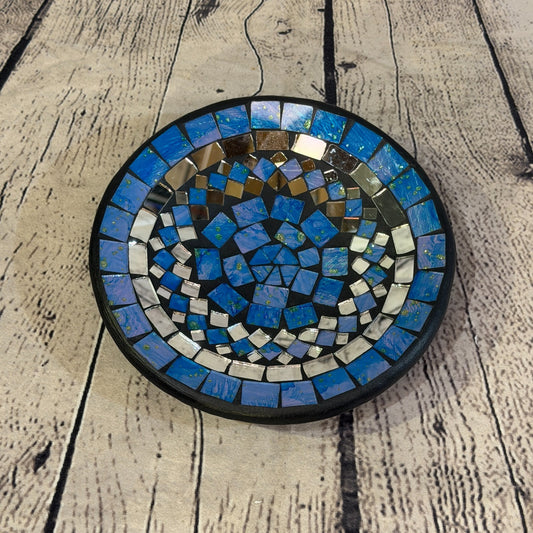 20cm Light Blue Round Mirror Mosaic Handmade Ceramic Glass Tile Bowl Fruit0