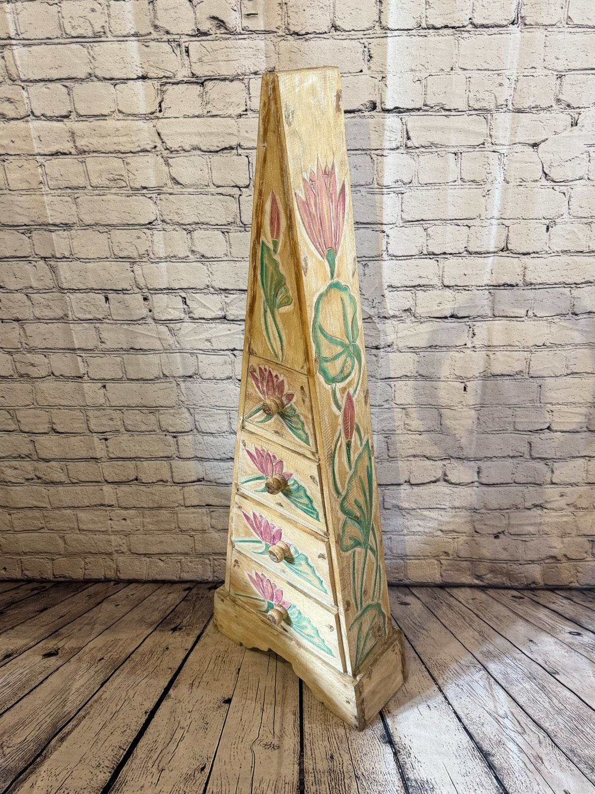 100cm x 35cm Flower 4 Draw Pyramid Wooden Side Cabinet Living Storage Furniture0