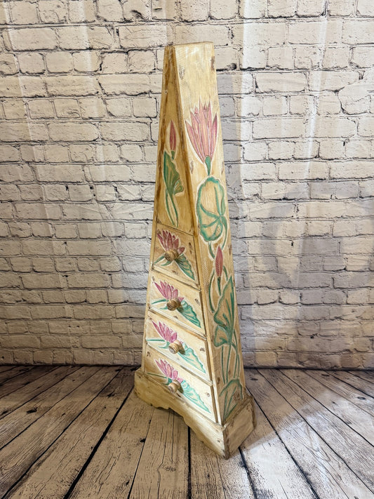 100cm x 35cm Flower 4 Draw Pyramid Wooden Side Cabinet Living Storage Furniture0