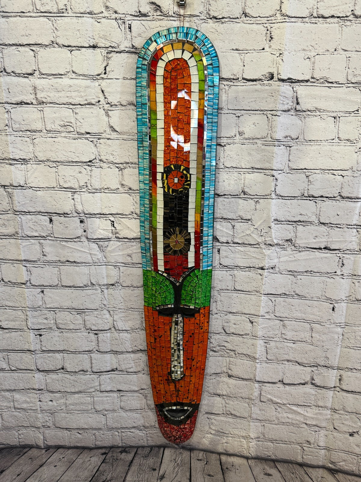 100cm Mosaic Mirror Mask Carved Painted Ethnic Tribal Wall Art Handmade Design 42