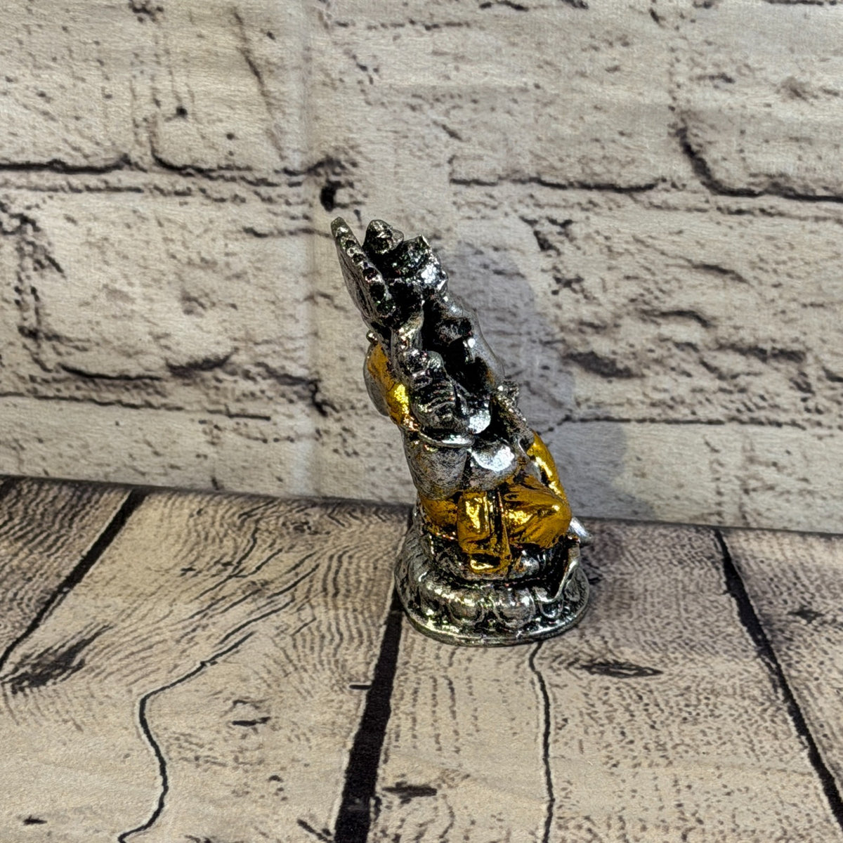 Gold & Silver 12cm Small Ganesh Ganesa Sitting On Lotus Statue Resin Hindu3