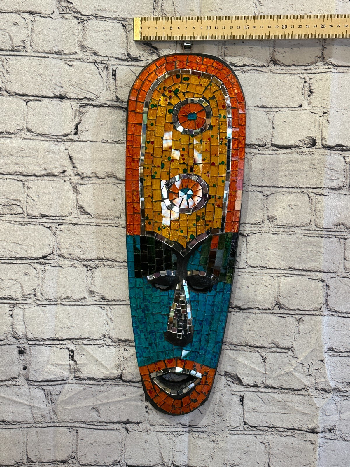 50cm Mosaic Mirror Mask Carved Painted Ethnic Tribal Wall Art Handmade Design 64