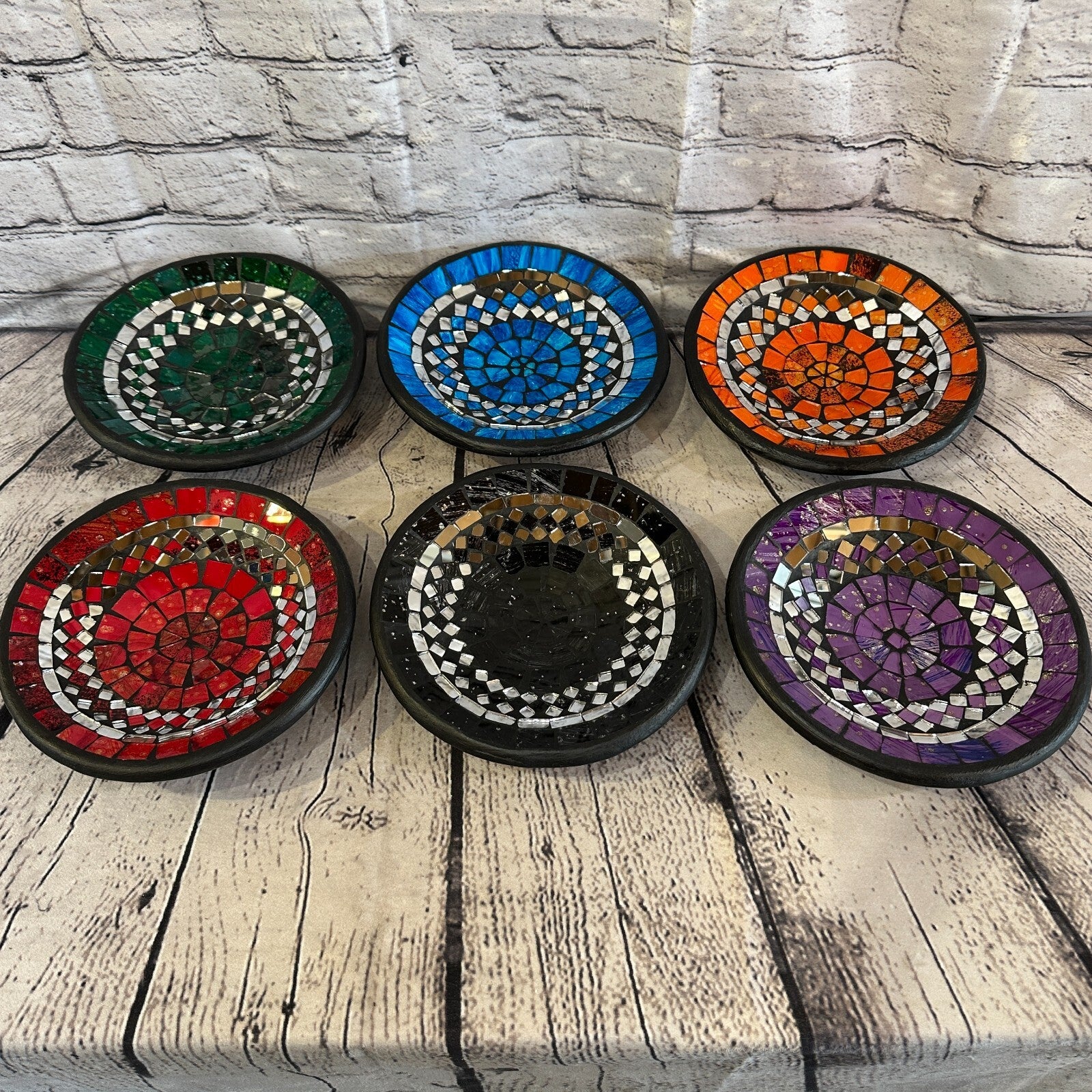 35cm Black Round Mosaic Handmade Ceramic Glass Tile Bowl Fruit7