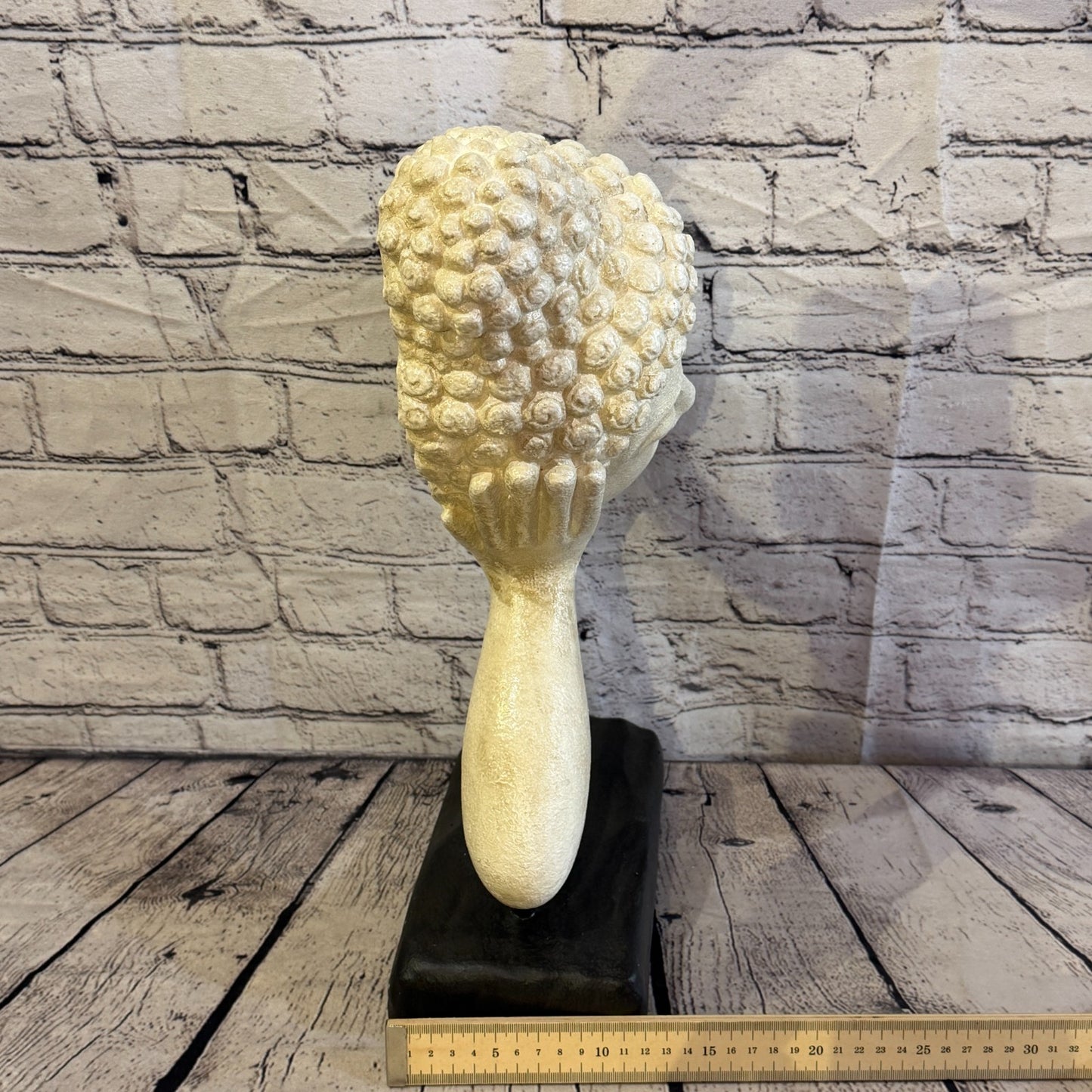 White 45cm x 25cm Thai Buddha Head In Hand On Base Statue Resin Hindu7