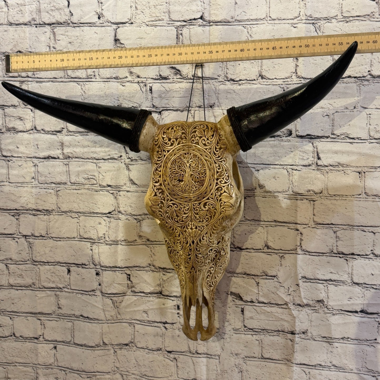 50cm Carved Buffalo Ram Wild Replica Skulls Wall Hanging Carved Design 54