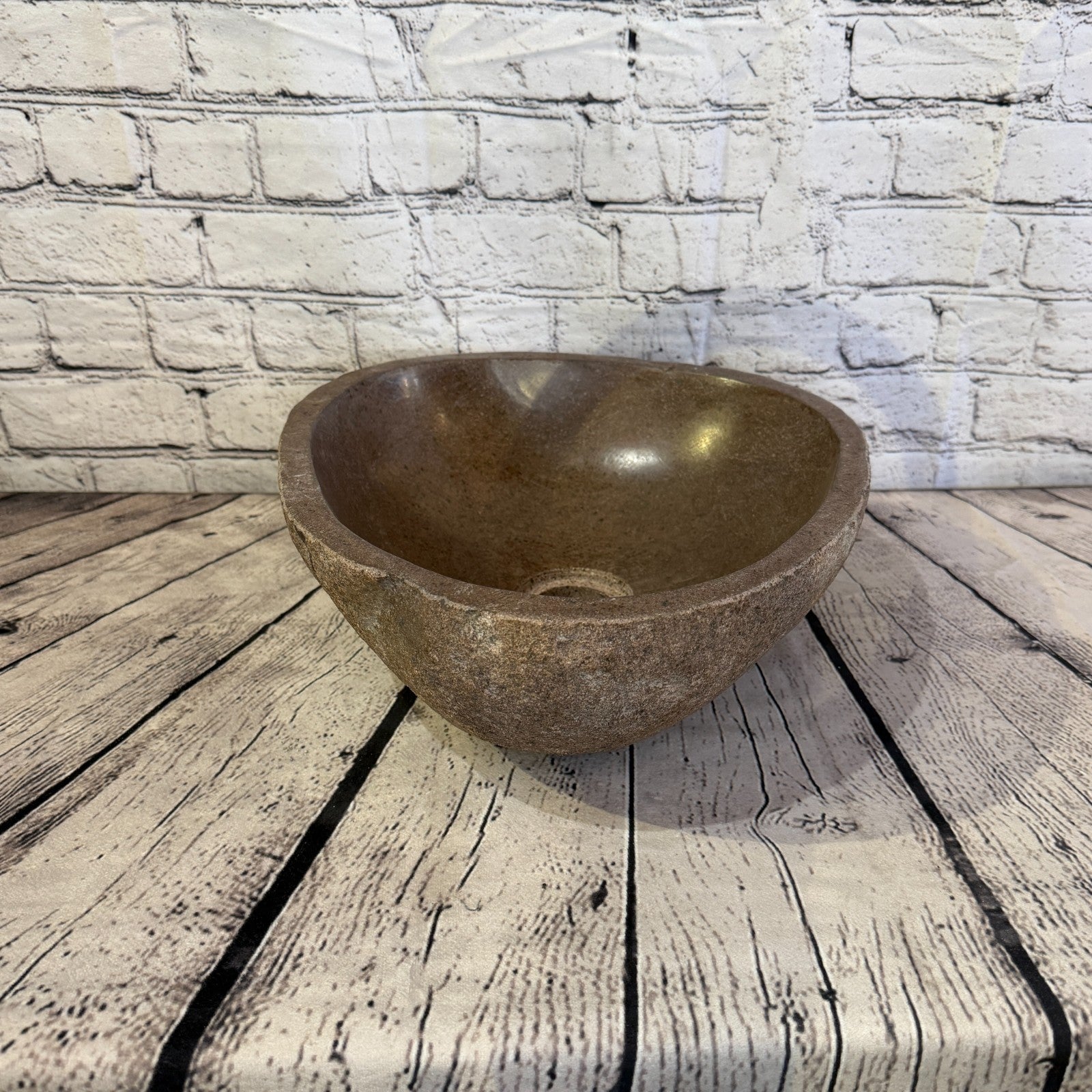 36cm x 32cm Wash Basin Bathroom Counter Top Washing River Stone Bowl Sink No 283