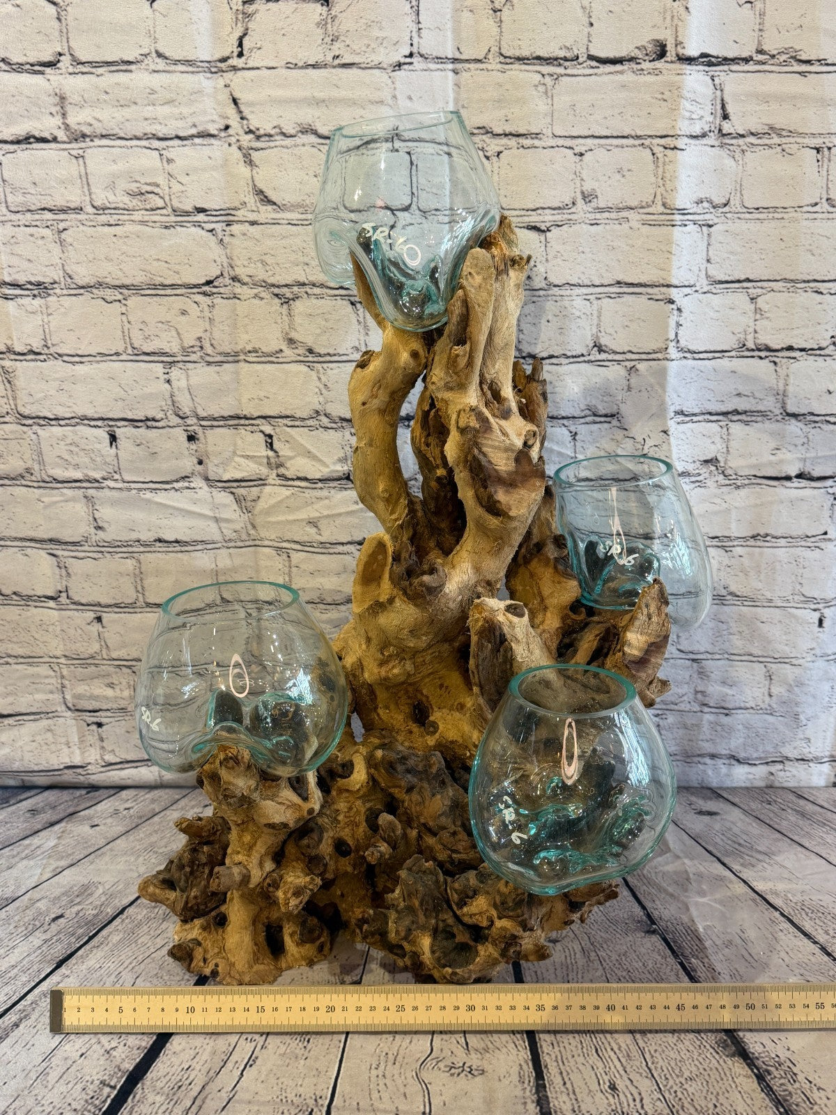 65cm Tall Quad Colour Melted Glass Wood Decorative Vase Glass Sculpture4