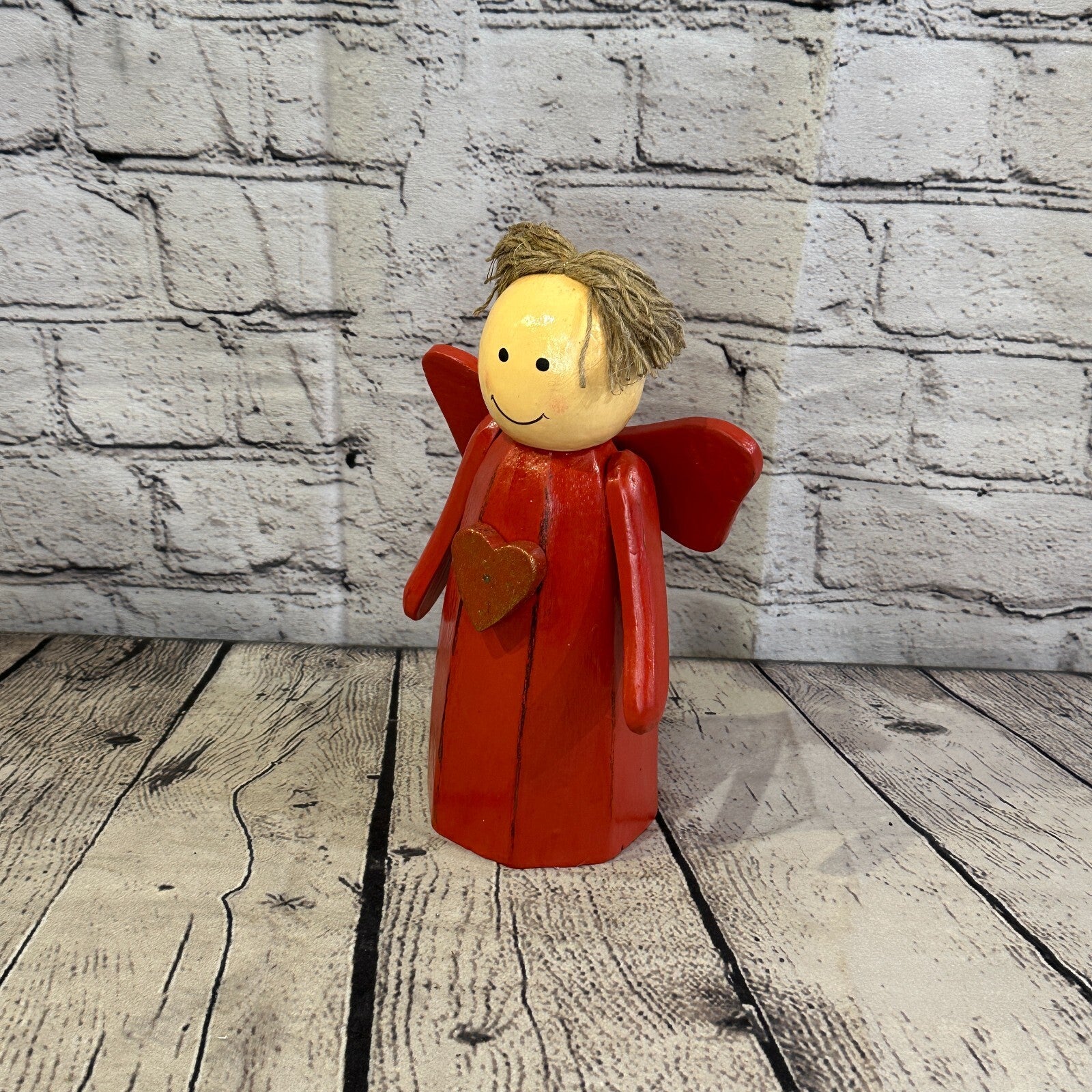 20cm x 8cm Red Cream Angel Red Heart Handcrafted Wood Xmas Christmas Ornament1