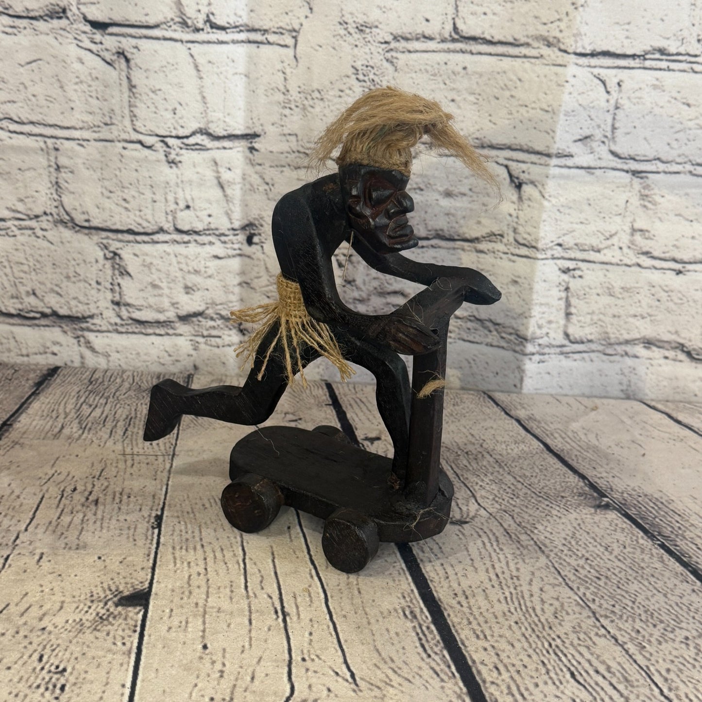 20cm Scooter Riding African Tribal Warrior Man Figure Statue Wood Hand Carved2