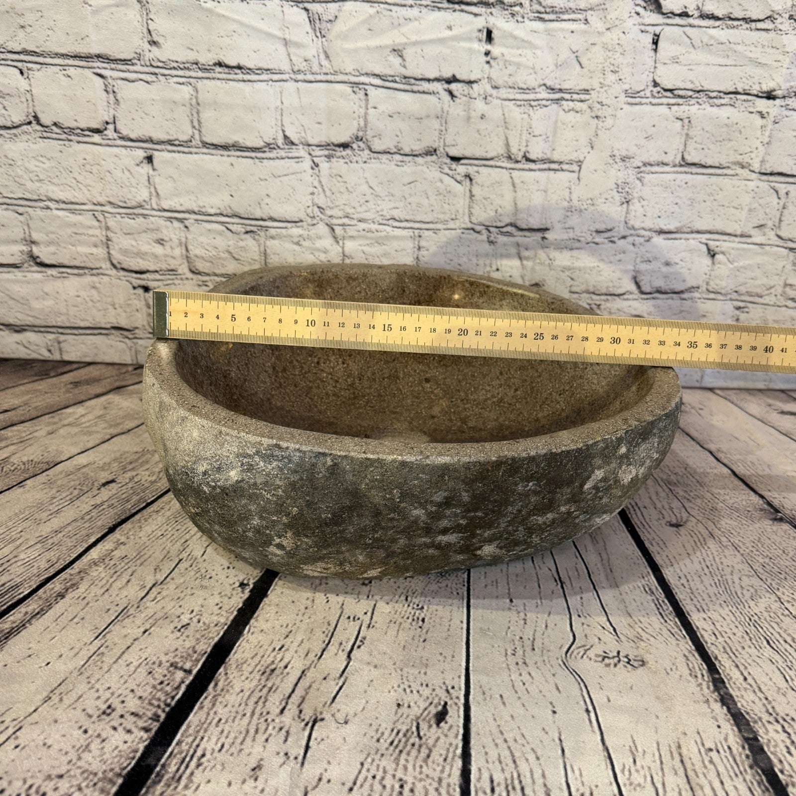 34cm x 33cm Wash Basin Bathroom Counter Top Washing River Stone Bowl Sink No 304