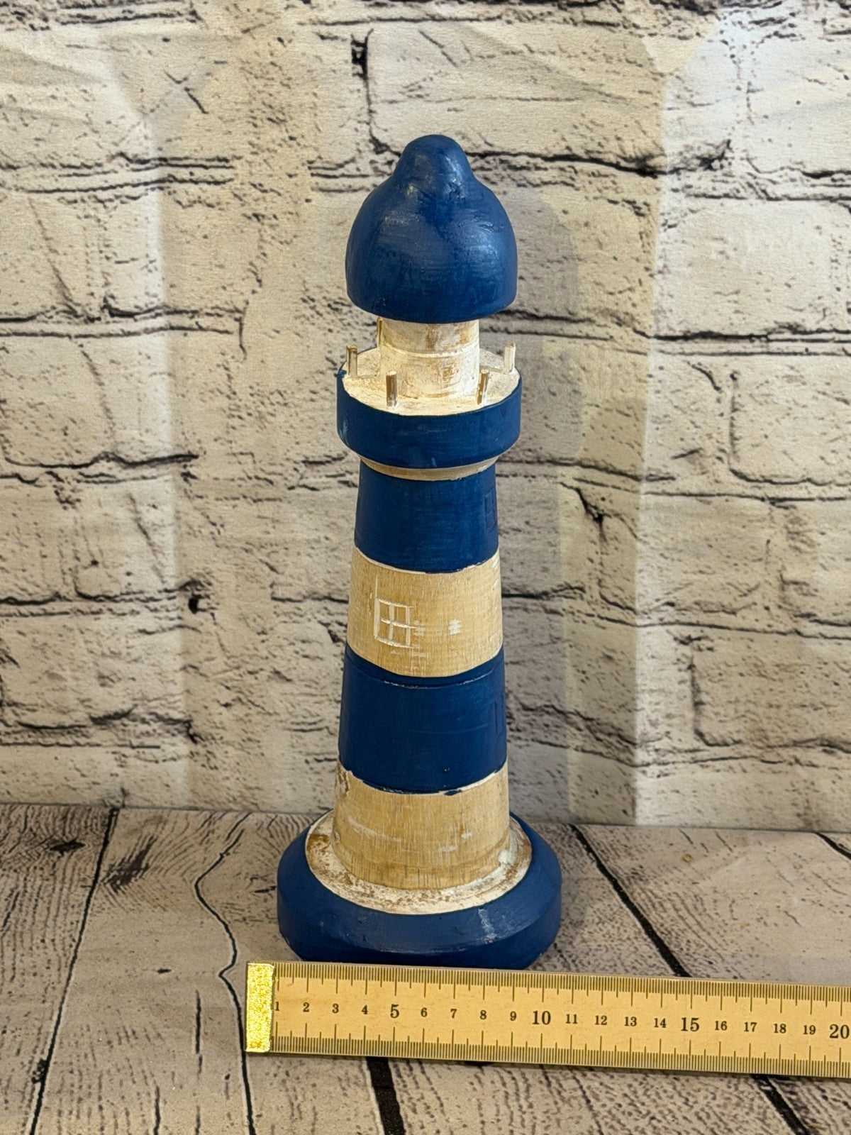 30cm Blue White Wooden Lighthouse Ornament Nautical Coastal Sculpture Statue5
