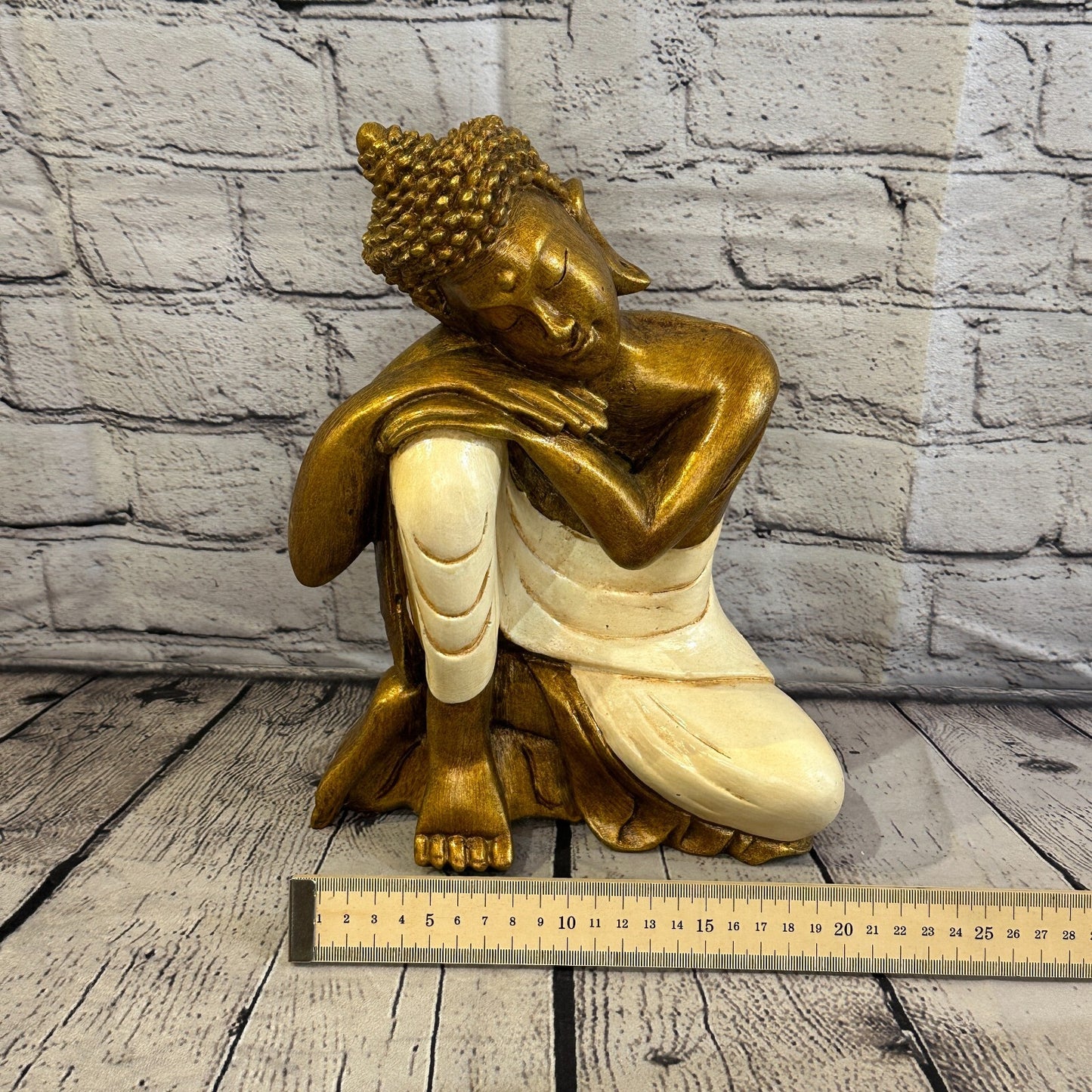 White & Bronze 30cm x 20cm Thai Kneeling Buddha Sitting  Statue Resin Hindu7