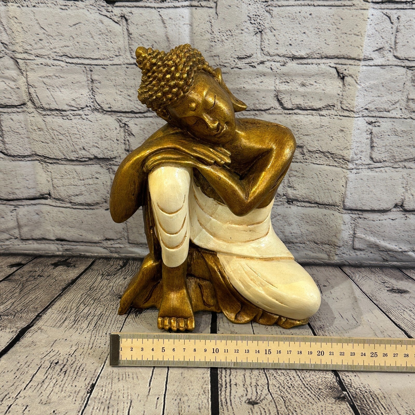 White & Bronze 30cm x 20cm Thai Kneeling Buddha Sitting  Statue Resin Hindu7