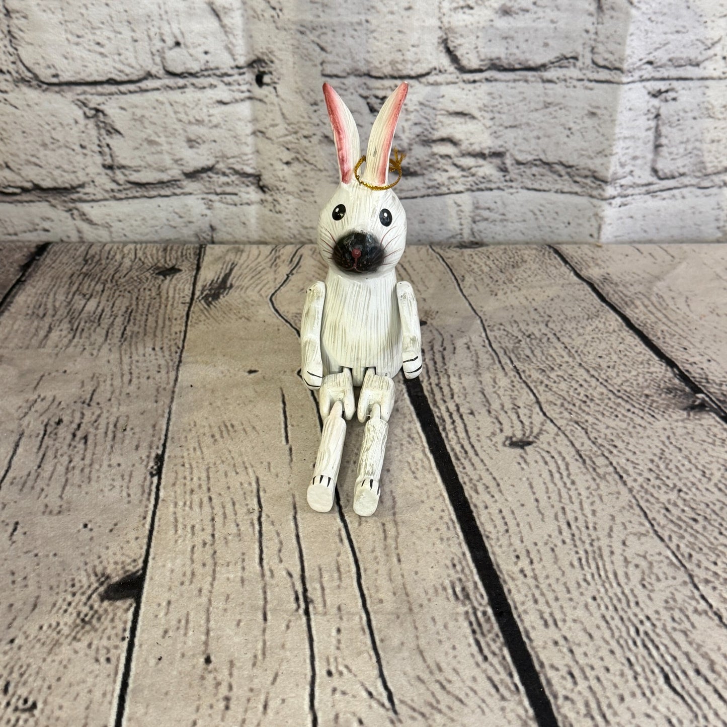 10cm White Bunny Rabbit Sitting Animal, Wooden Shelf Ornament Handmade Fairtrade1